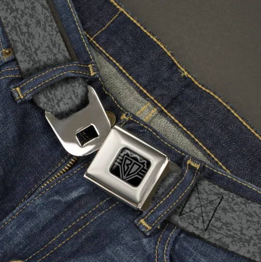BD Wings Logo CLOSE-UP Black/Silver Seatbelt Belt - Heather2 Grays Webbing