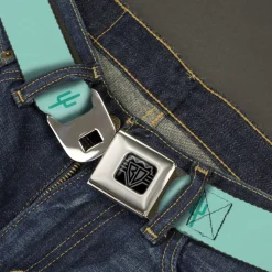 BD Wings Logo CLOSE-UP Black/Silver Seatbelt Belt - Cacti1 Aqua Blues Webbing