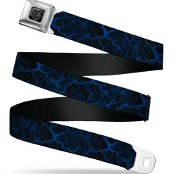 BD Wings Logo CLOSE-UP Black/Silver Seatbelt Belt - Marble Black/Blue Webbing