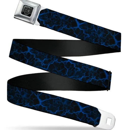 BD Wings Logo CLOSE-UP Black/Silver Seatbelt Belt - Marble Black/Blue Webbing