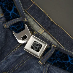BD Wings Logo CLOSE-UP Black/Silver Seatbelt Belt - Marble Black/Blue Webbing