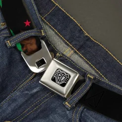 BD Wings Logo CLOSE-UP Full Color Black Silver Seatbelt Belt - California Flag Bear Black Webbing