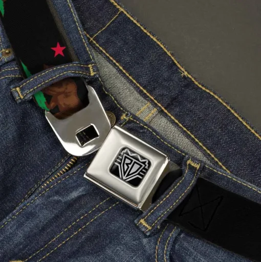 BD Wings Logo CLOSE-UP Full Color Black Silver Seatbelt Belt - California Flag Bear Black Webbing