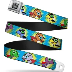 BD Wings Logo CLOSE-UP Full Color Black Silver Seatbelt Belt - Dinosaur Superhero Baby Blue Webbing