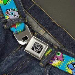 BD Wings Logo CLOSE-UP Full Color Black Silver Seatbelt Belt - Dinosaur Superhero Baby Blue Webbing