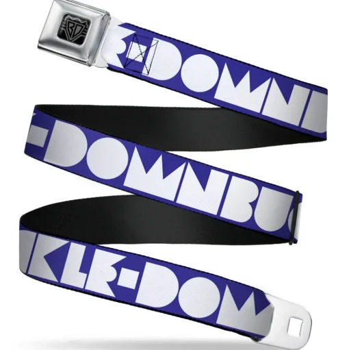 BD Wings Logo CLOSE-UP Full Color Black Silver Seatbelt Belt - BUCKLE-DOWN Shapes Blue/White Webbing