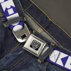 BD Wings Logo CLOSE-UP Full Color Black Silver Seatbelt Belt - BUCKLE-DOWN Shapes Blue/White Webbing
