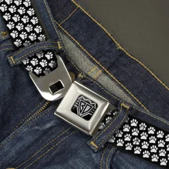 BD Wings Logo CLOSE-UP Full Color Black Silver Seatbelt Belt - Paw Print Black/White Webbing