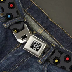 BD Wings Logo CLOSE-UP Full Color Black Silver Seatbelt Belt - Vinyl Records Gray/Black/Mutli Color Webbing