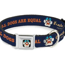 Beach Dawg Care Paw Logo Full Color Black Seatbelt Buckle Collar - BEACH DAWG CARE ALL DOGS ARE EQUAL Navy/Oange