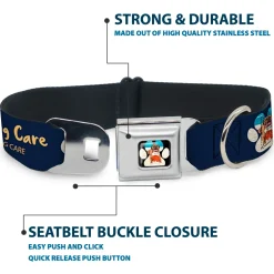 Beach Dawg Care Paw Logo Full Color Black Seatbelt Buckle Collar - BEACH DAWG CARE ALL DOGS ARE EQUAL Navy/Oange