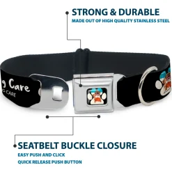 Beach Dawg Care Paw Logo Full Color Black Seatbelt Buckle Collar - BEACH DAWG CARE ALL DOGS ARE EQUAL Black/White