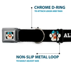 Beach Dawg Care Paw Logo Full Color Black Seatbelt Buckle Collar - BEACH DAWG CARE ALL DOGS ARE EQUAL Black/White