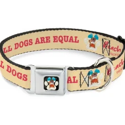 Beach Dawg Care Paw Logo Full Color Black Seatbelt Buckle Collar - BEACH DAWG CARE ALL DOGS ARE EQUAL Cream/Pink