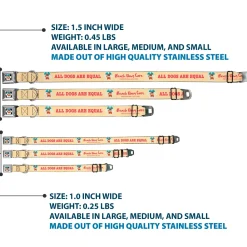 Beach Dawg Care Paw Logo Full Color Black Seatbelt Buckle Collar - BEACH DAWG CARE ALL DOGS ARE EQUAL Cream/Pink