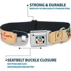 Beach Dawg Care Paw Logo Full Color Black Seatbelt Buckle Collar - BEACH DAWG CARE ALL DOGS ARE EQUAL Cream/Pink