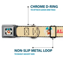 Beach Dawg Care Paw Logo Full Color Black Seatbelt Buckle Collar - BEACH DAWG CARE ALL DOGS ARE EQUAL Cream/Pink