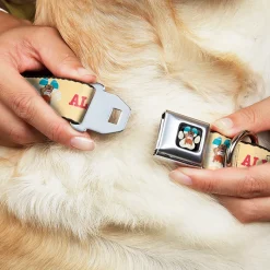 Beach Dawg Care Paw Logo Full Color Black Seatbelt Buckle Collar - BEACH DAWG CARE ALL DOGS ARE EQUAL Cream/Pink