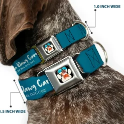 Beach Dawg Care Paw Logo Full Color Black Seatbelt Buckle Collar - BEACH DAWG CARE ALL DOGS ARE EQUAL Turquoise/White