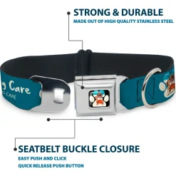 Beach Dawg Care Paw Logo Full Color Black Seatbelt Buckle Collar - BEACH DAWG CARE ALL DOGS ARE EQUAL Turquoise/White