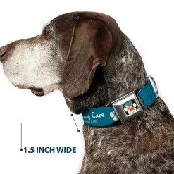 Beach Dawg Care Paw Logo Full Color Black Seatbelt Buckle Collar - BEACH DAWG CARE ALL DOGS ARE EQUAL Turquoise/White