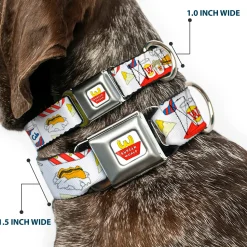 Beavis and Butt-Head BURGER WORLD Logo Full Color White Seatbelt Buckle Collar - BEAVIS AND BUTT-HEAD Burger World Icons Collage White
