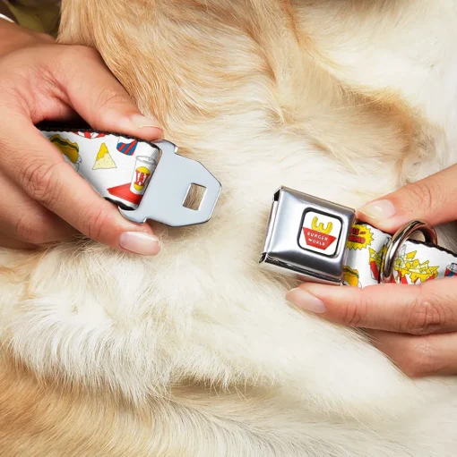 Beavis and Butt-Head BURGER WORLD Logo Full Color White Seatbelt Buckle Collar - BEAVIS AND BUTT-HEAD Burger World Icons Collage White