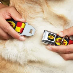 BEAVIS AND BUTT-HEAD Title Logo Full Color Black/Yellow/Red Seatbelt Buckle Collar - BEAVIS AND BUTT-HEAD Title Logo Checker Black/Red/Yellow