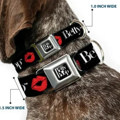 BETTY BOOP Text Heart Logo Full Color Black/White Seatbelt Buckle Collar - BETTY BOOP Text and Kiss Black/White/Red