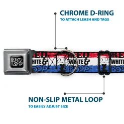 BETTY BOOP Text Heart Logo Full Color Black/White Seatbelt Buckle Collar - Betty Boop RED WHITE & BOOP Pose Americana Stripe Red/White/Blue/Black