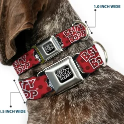 BETTY BOOP Text Heart Logo Full Color Black/White Seatbelt Buckle Collar - BETTY BOOP Face and Text Polka Dot Reds/Black/White