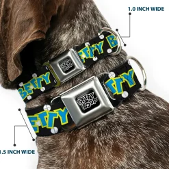 BETTY BOOP Text Heart Logo Full Color Black/White Seatbelt Buckle Collar - BETTY BOOP Biker Betty Winking and Text Polka Dot Black/White/Yellow/Blue