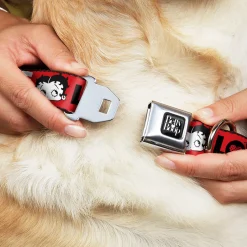 BETTY BOOP Text Heart Logo Full Color Black/White Seatbelt Buckle Collar - Betty Boop Face and LOVE Text Red/Black/White