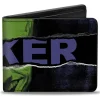 Bi-Fold Wallet - THE JOKER Smiling Pose and Text Over Eyes Black/Purples/Greens