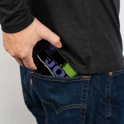Bi-Fold Wallet - THE JOKER Smiling Pose and Text Over Eyes Black/Purples/Greens