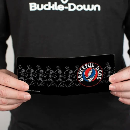 Bi-Fold Wallet - GRATEFUL DEAD Steal Your Face Logo Dancing Skeletons Black Gray Red White Blue