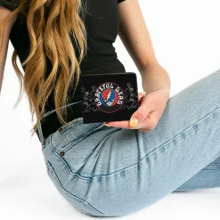 Bi-Fold Wallet - GRATEFUL DEAD Steal Your Face Logo Dancing Skeletons Black Gray Red White Blue
