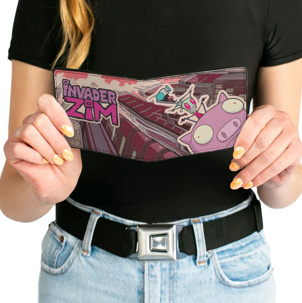 Bi-Fold Wallet - Invader Zim GIR and Piggy Scene with Title Logo Reds