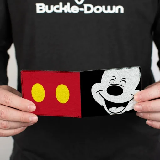Bi-Fold Wallet - Mickey Mouse Smiling Face Black White + Buttons Red Yellow