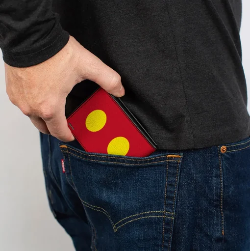 Bi-Fold Wallet - Mickey Mouse Smiling Face Black White + Buttons Red Yellow