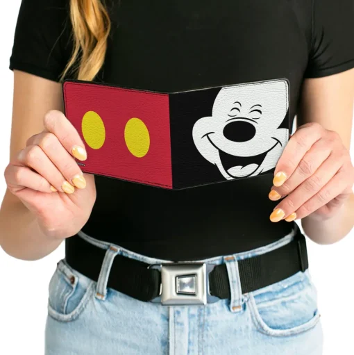 Bi-Fold Wallet - Mickey Mouse Smiling Face Black White + Buttons Red Yellow