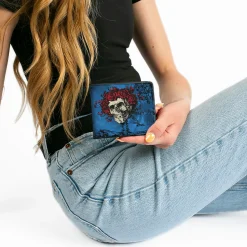 Bi-Fold Wallet - Skull & Roses + GRATEFUL DEAD Roses Blues Black Red