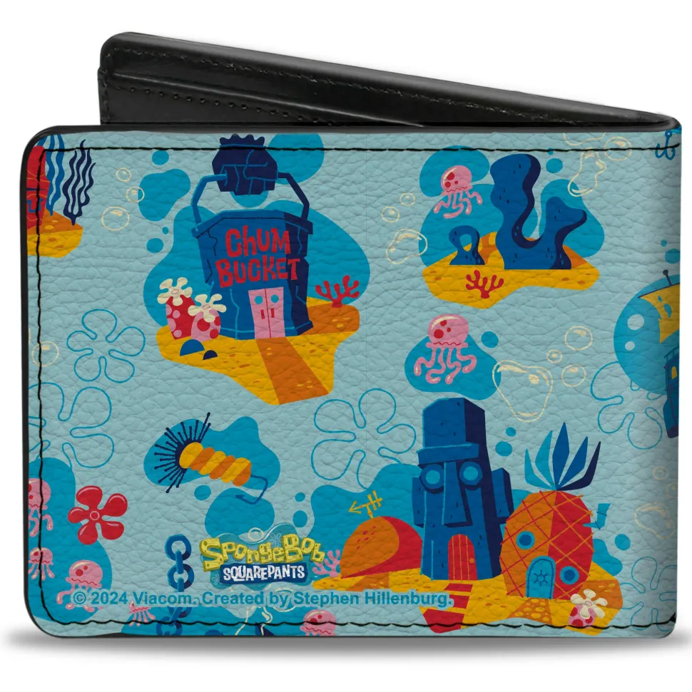 Bi-Fold Wallet - SpongeBob SquarePants Under the Sea Icons Collage Blues