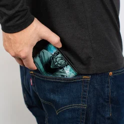 Bi-Fold Wallet - THE JOKER Straight Jacket Pose and Title Logo Blues/Black/White