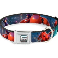 Big Hero "6" Name Blocks Full Color Black Gray White Seatbelt Buckle Collar - Hiro & Baymax Action Poses/San Fransokyo