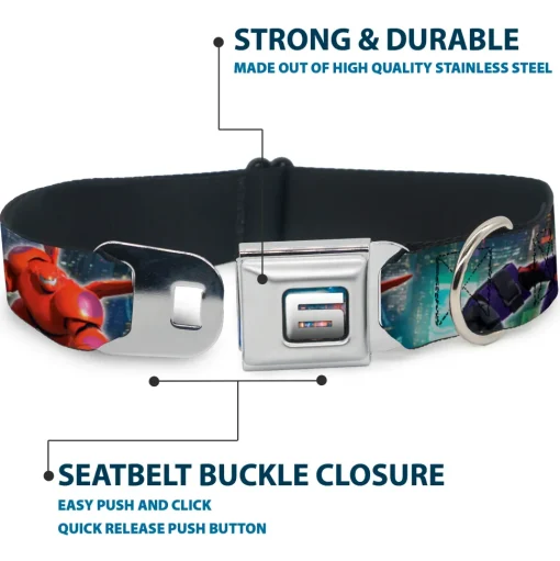 Big Hero "6" Name Blocks Full Color Black Gray White Seatbelt Buckle Collar - Hiro & Baymax Action Poses/San Fransokyo