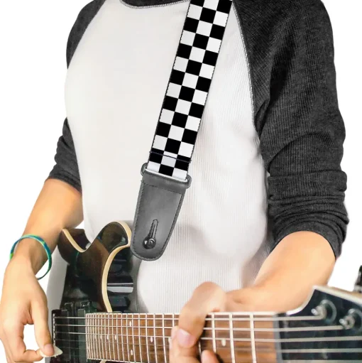 Black and White Checkered Guitar Strap
