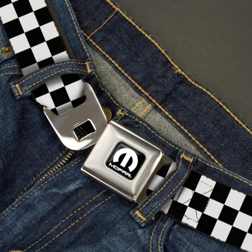 Black and White Checkered with MOPAR Logo Seatbelt Belt