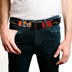 Black Buckle Web Belt - BANE Pose/Explosion Bat Signal/Chanlink Black/Gray/Reds Webbing