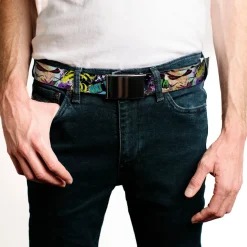 Black Buckle Web Belt - BATMAN/Joker Face CLOSE-UP Gotham City Graffiti Collage Webbing